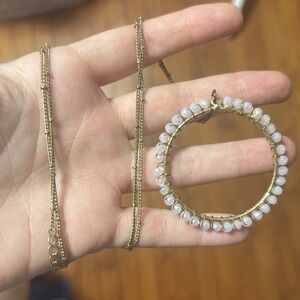 Pinky Iridescent and Gold Wire Beaded Handmade Necklace